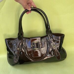 Vintage dark brown/gold Stuart Weitzman patent leather bag